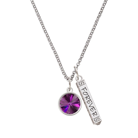 Delight Jewelry 12mm Crystal Rivoli - Purple Silvertone Forever Bar Charm Necklace, 23"