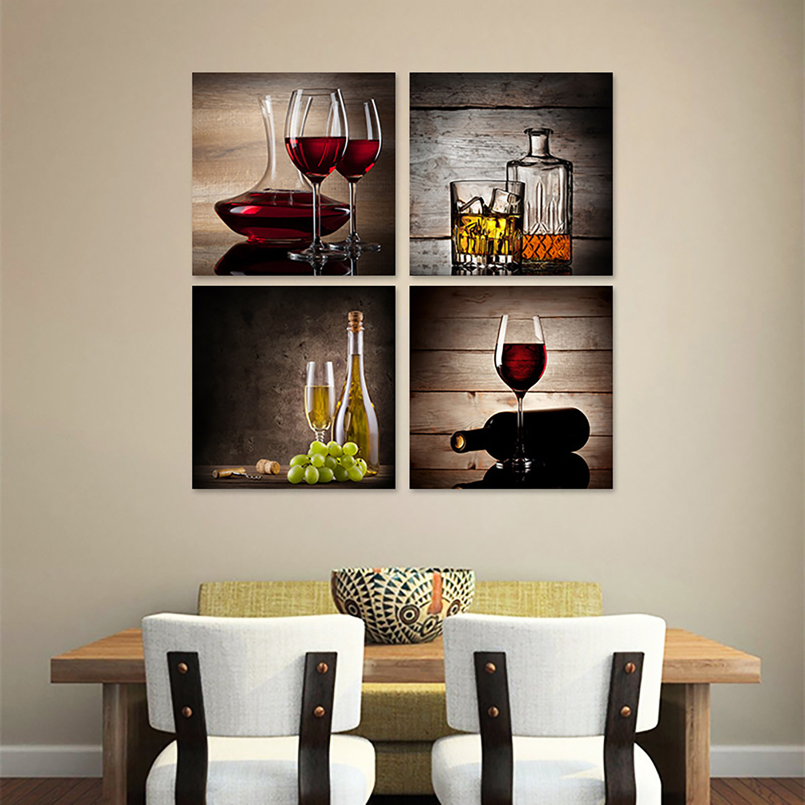Apmemiss Clearance Kitchen Wall Art Canvas Artwork Red Wine Glasses Bottles Canvas Painting Printed on Canvas Contemporary Artwork Pictures for Dining Room Walls Decor Home Decoration 4 Panels