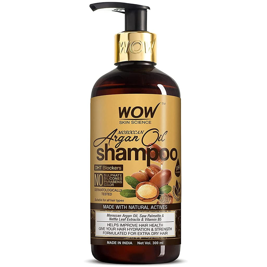 WOW Skin Science Moroccan Argan Oil Shampoo + Moroccan Argan Hair Oil with  Comb Applicator - Net Vol 400mL 