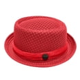 thumbnail image 2 of Summer Breathable Mesh Pork Pie Hat, Lightweight Straw Fedora Bowler Sun Hat for Men Women, Packable Crushable Beach Travel Hat,Red, 2 of 4