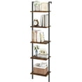 thumbnail image 2 of Ladder Shelf, 5-Tier Wood Wall Mounted Bookshelf with Metal Frame, Vintage Open Display Organizer Rack, Leaning Storage Shelves for Living Room, Bedroom, Home Office, Greige, 2 of 8