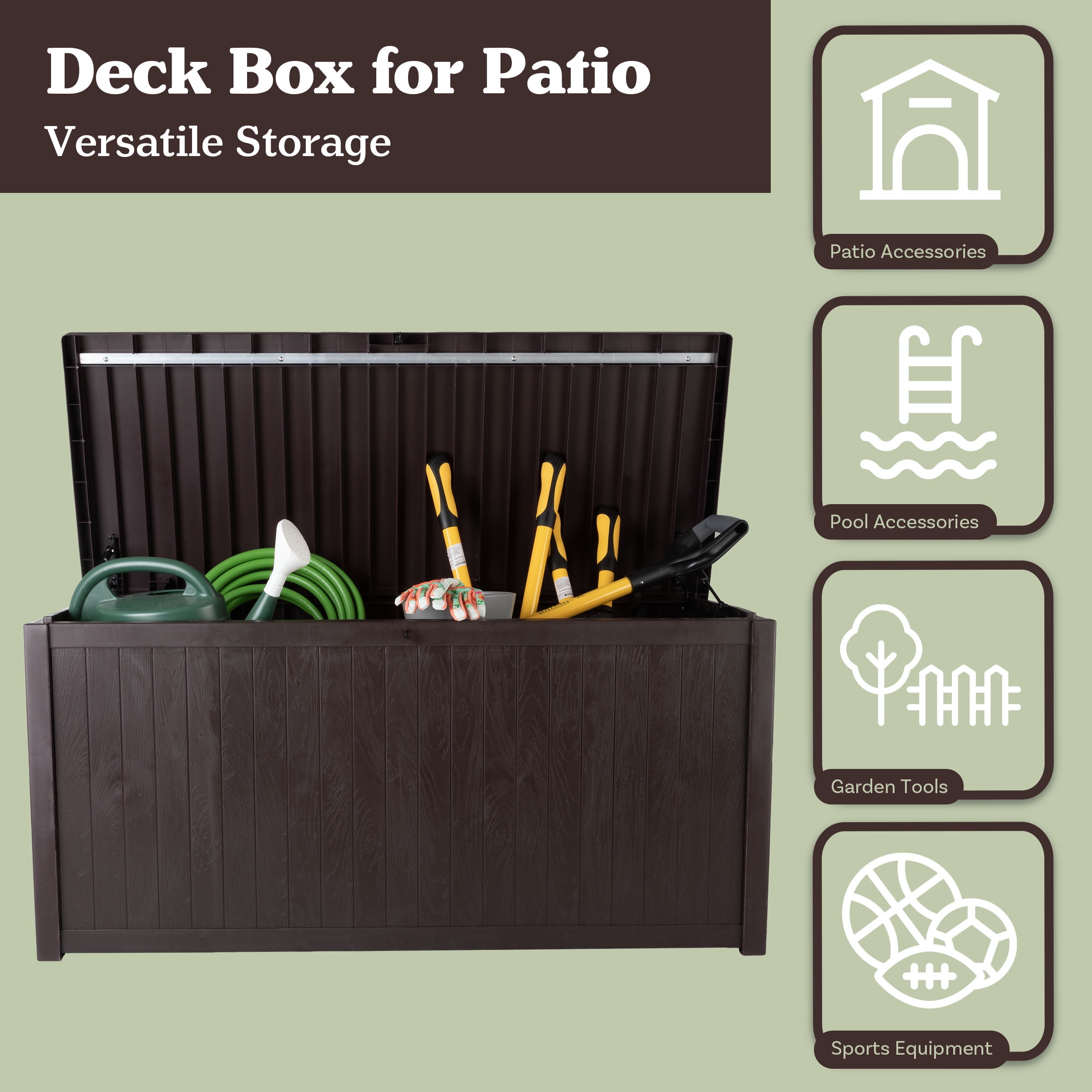 Pure Garden 113-Gallon Outdoor Storage Box - Durable Resin Deck Box, Brown