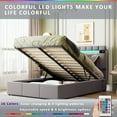 thumbnail image 4 of Upholstered Queen Platform Bed Frame with LED Lights Headboard, Bluetooth Player, USB Charge, Hydraulic Storage System, Queen Bed Frame with Metal and Wood Slat Support, No Box Spring Needed, Gray, 4 of 11
