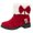 Red, variant on Womens Ankle Boots Round Toe Bow Accent Warm Cuff Thick Sole Low Block Heel for Casual Cold Weather Wear