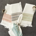 thumbnail image 4 of DII 6-piece Modern Cotton Fringed Stripe Tabletoppers in Teal and White, 4 of 6