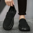 thumbnail image 6 of Men's Leather Loafers Comfortable Casual Slip-On Round Toe Shoes Hand-Stitched Non-Slip Daily Driving Office Walking Shoes Black 7 US, 6 of 7