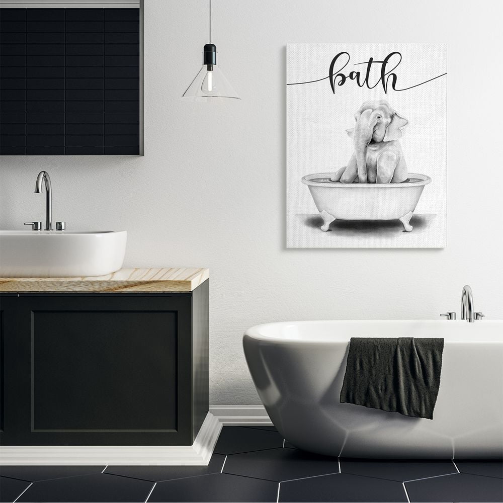 Stupell Industries Elephant Bath Animal Bath Tub Sketch Cleanliness Canvas Wall Art Design by Rachel Nieman