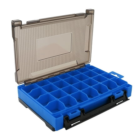 Double Sided PP Material Fishing Terminal Tackle Lure & Jig Head Hooks Storage Box with Removable Dividers, Spong Slot, Red / Blue / Green Hard Fishing Case