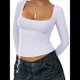 thumbnail image 2 of Camisas de Larga para Mujer, Tops Cortos, Moda de Otoño 2025, Cuello Cuadrado, Camisetas Básicas para Salir, Ropa Y2K M, 2 of 7