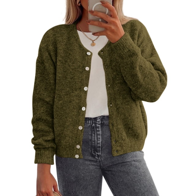 Suéter PRETTYGARDEN Verde Ejército Grande Ligero con Botones