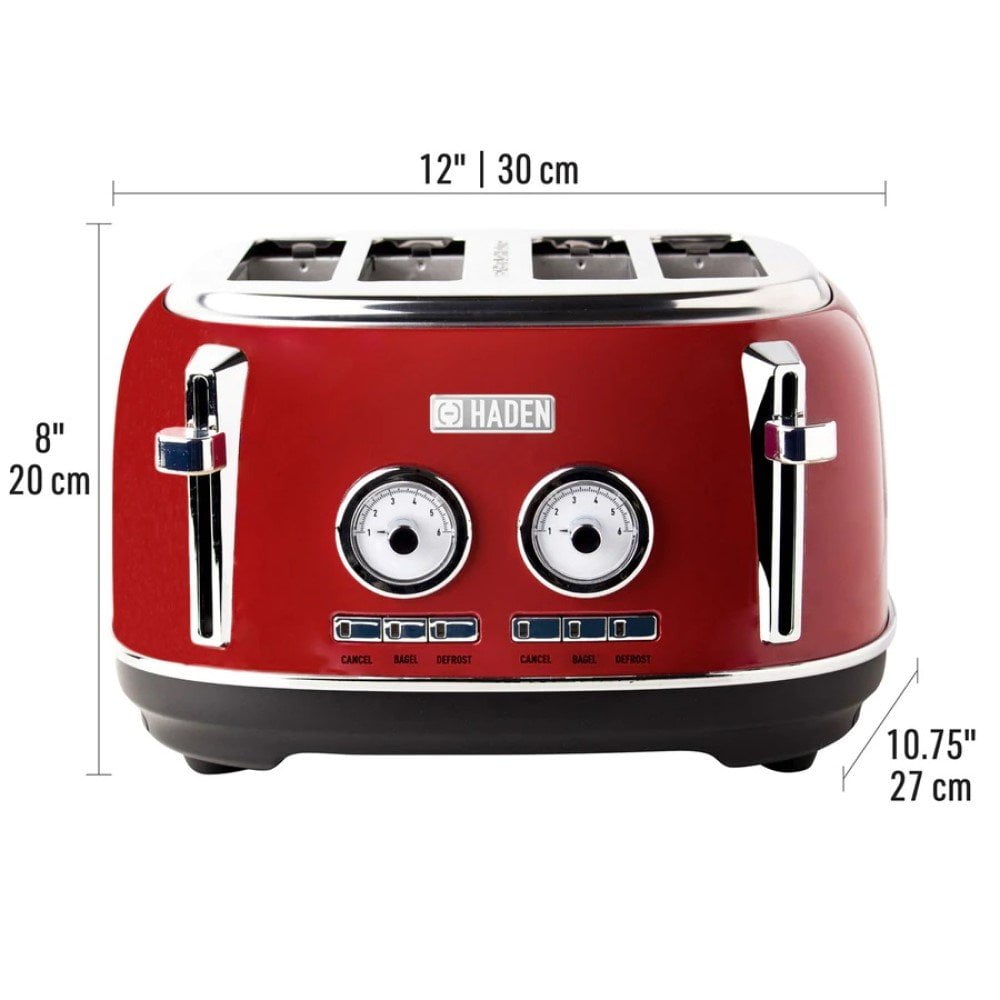Haden Dorset 4 Slice Wide Slot Stainless Steel Toaster, Rectory Red