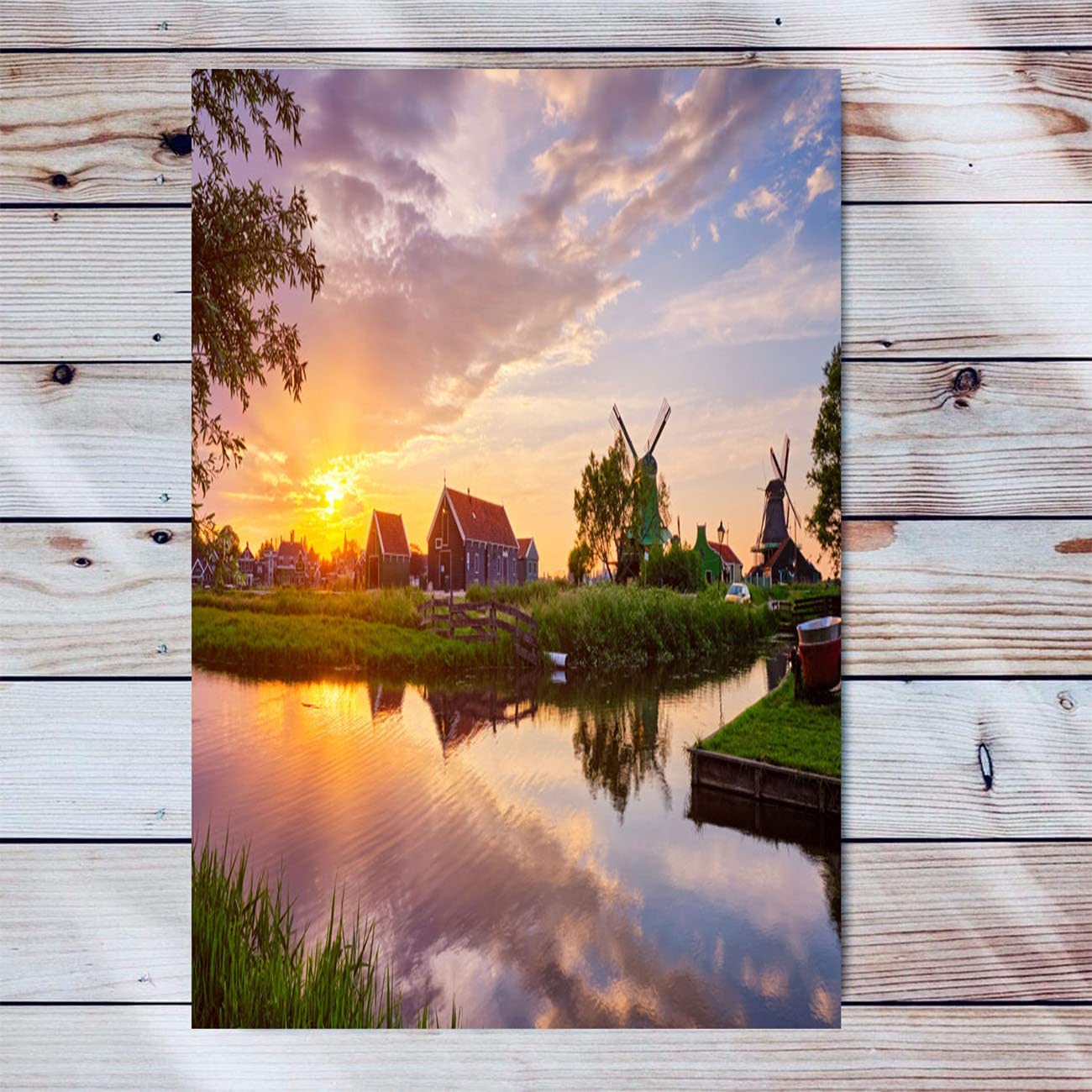 Sunset Canvas Wall Art For Living Room Modern Artwork Windmills At