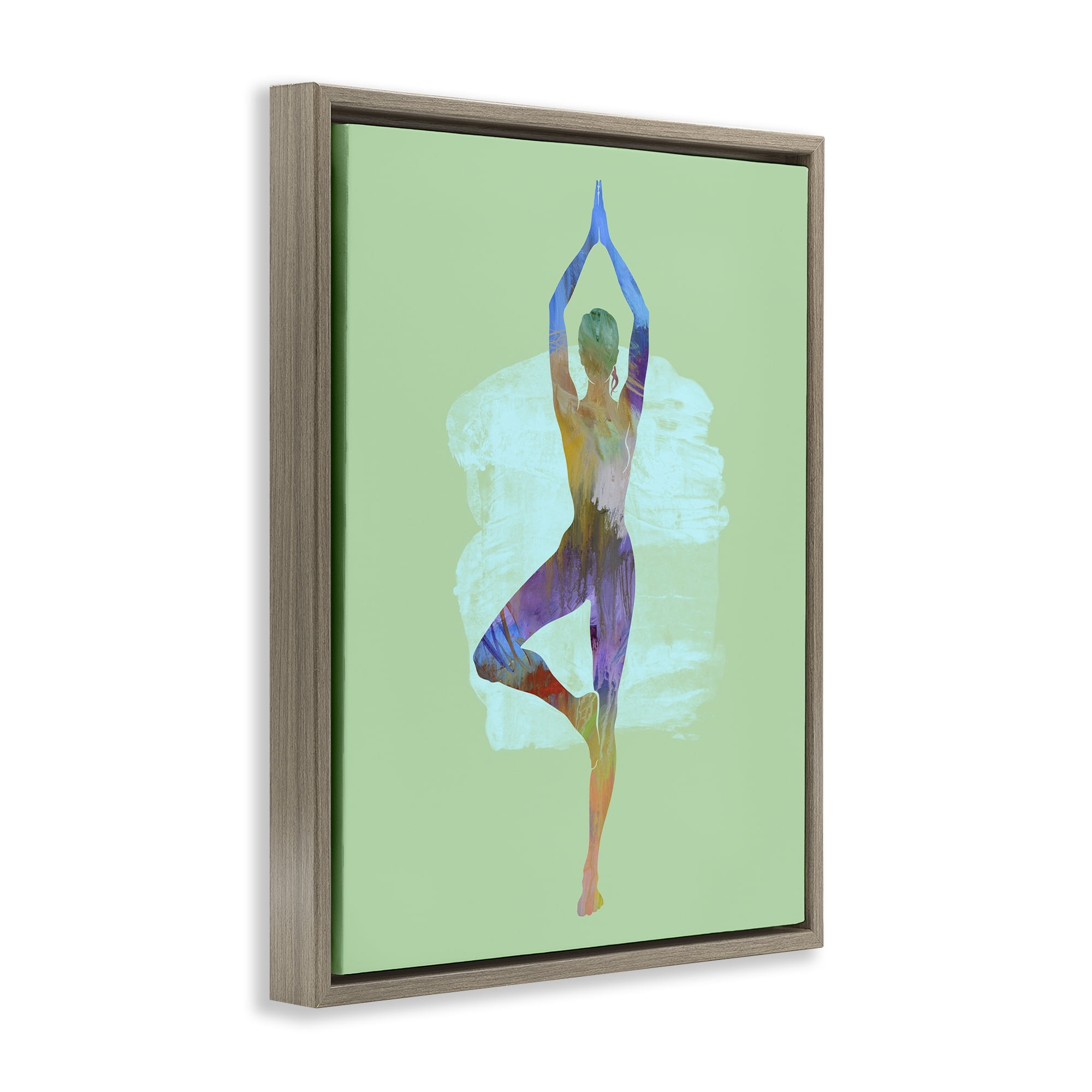 Stupell Industries Meditating Standing Pose Sports Painting Brown Floater Framed Canvas Art Print Wall Art, 17 x 21