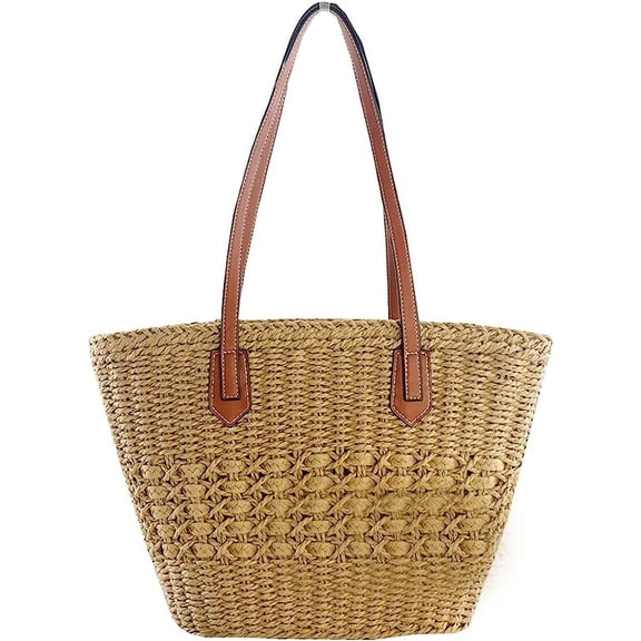 Kukuzhu Woven Straw Bag, Women Fashion Handmade Beach Shoulder Bag, Casual Large Summer Tote Bag