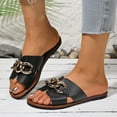 thumbnail image 2 of Xfvqtps Slide Sandals for Women Flat Open Toe Metal Ring Decor Leather Non Slip Beach Summer Sandals Black, 2 of 9