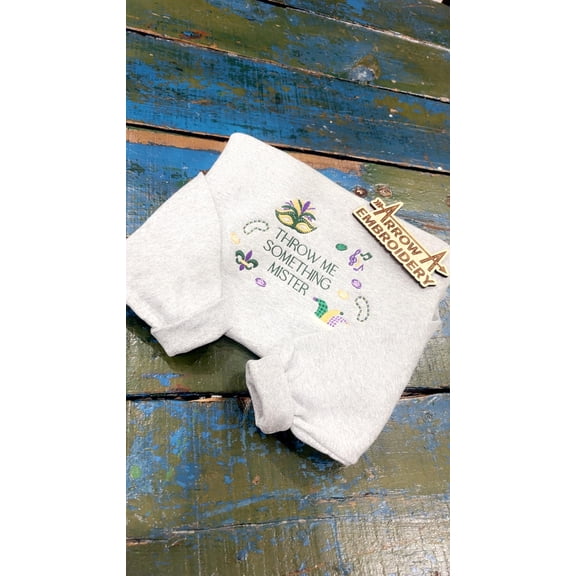 Embroidered Louisiana Mardi Gras “Throw Me Something Mister” Sweatshirt Purple/Gold/Green