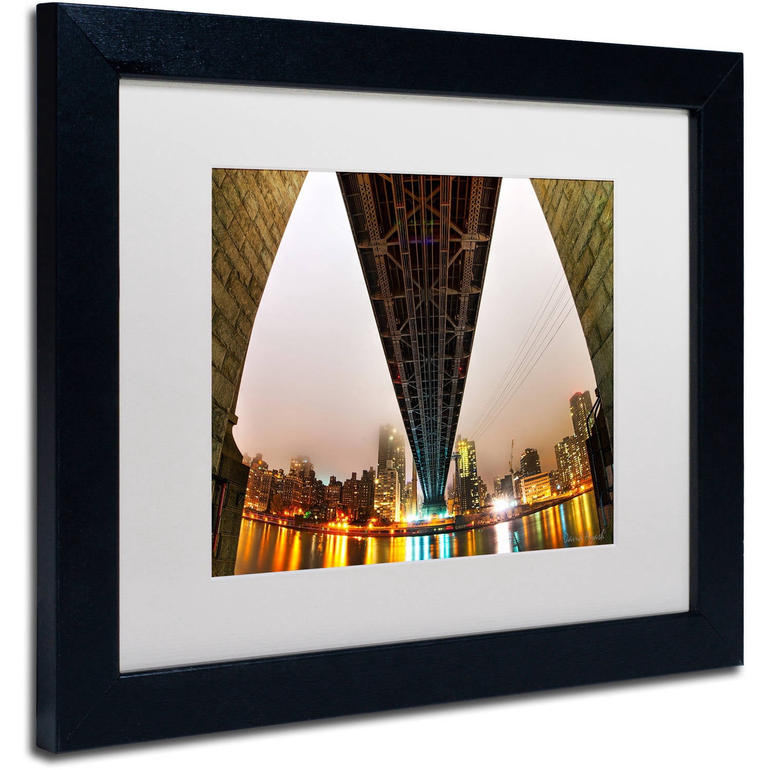 Trademark Fine Art "Under the Queensboro Bridge" Canvas Art by David Ayash White Matte, Black Frame