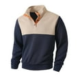 thumbnail image 5 of GuangCheng Mens Quilted Sweatshirts,Half Zip,Pullover,Color Block,Casual Warm Tops with Stand Collar,Navy,Size S, 5 of 9