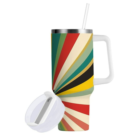 Yayeee 40oz Double-Wall Insulated Stainless Steel Tumbler with Handle Bottle, Colorful Cat