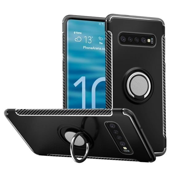 Windrew Galaxy S10 2019 case, TPU PC Mixed Double case, Suitable for Galaxy S10 6.1 inch Full Body Heavy Duty Protection 360 Rotating Metal Hidden Ring Bracket (Black)