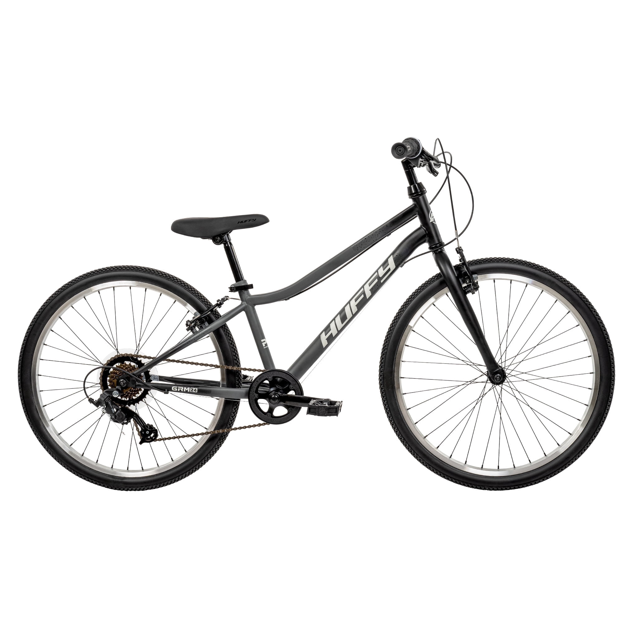 Huffy 24-Inch GRM Kids’ Bike, 7-Speed Drivetrain for Varying Terrain, Perfect Fit Frame for a Natural Riding Position, Dual Braking System for Confident Control, Fits Riders 49"–58" Tall, Cool Gray