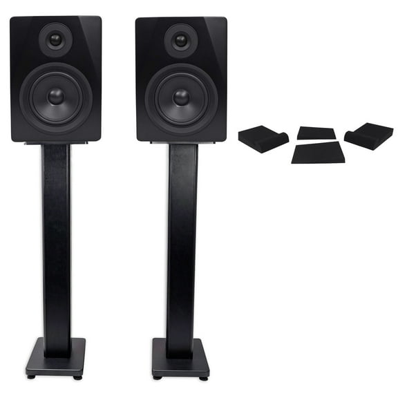 Pair Rockville APM5B 5.25" 2-Way 250W Powered USB Studio Monitors Stands Pads