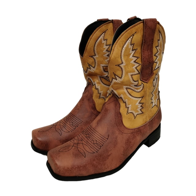 UKAP Botines vintage para mujer Botas de vaquero con punta cuadrada Botas de invierno occidentales de media pantorrilla Botas de equitación bajas y gruesas
