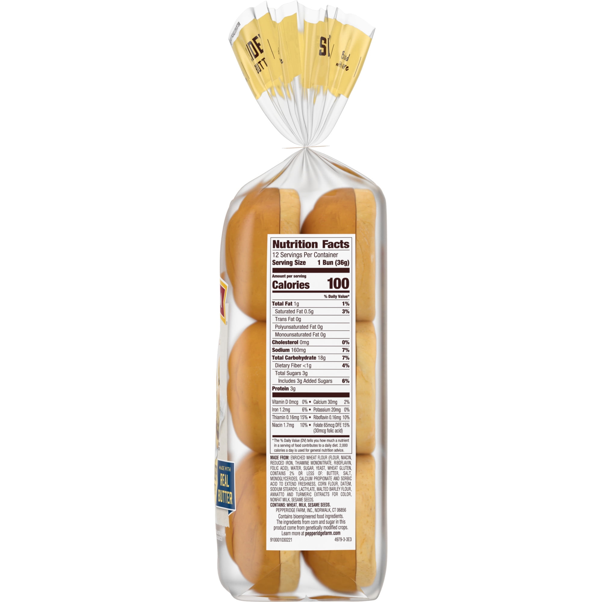 Pepperidge Farm Butter Slider Buns, 12-Pack Bag
