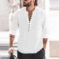 thumbnail image 1 of Camisas de lino y algodón para hombre, camisas de manga larga, Color sólido, cuello levantado, estilo informal, talla grande 3XL, primavera y otoño, novedad de 2023, 1 of 4