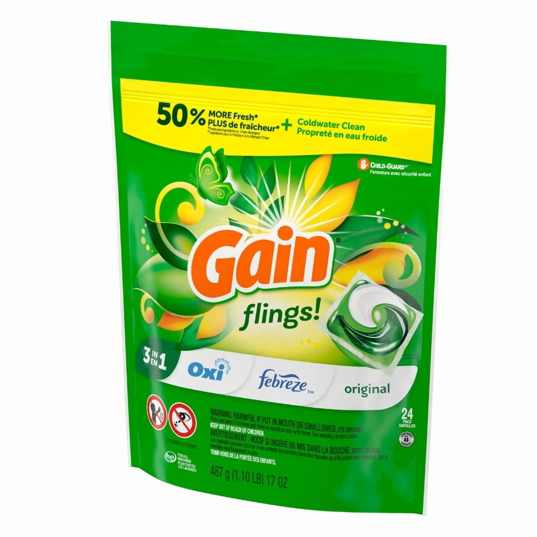 Gain Flings Laundry Detergent Pacs 3 in 1 (Pack 1) - 24 Count