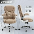 thumbnail image 2 of Leather Executive Office Chair, High Back Ergonomic Office Desk Chairs with Wheels, 90-120° Rocking Managerial Home Computer Chairs with Flip up Arms and Lumbar Support(Light Brown), 2 of 9