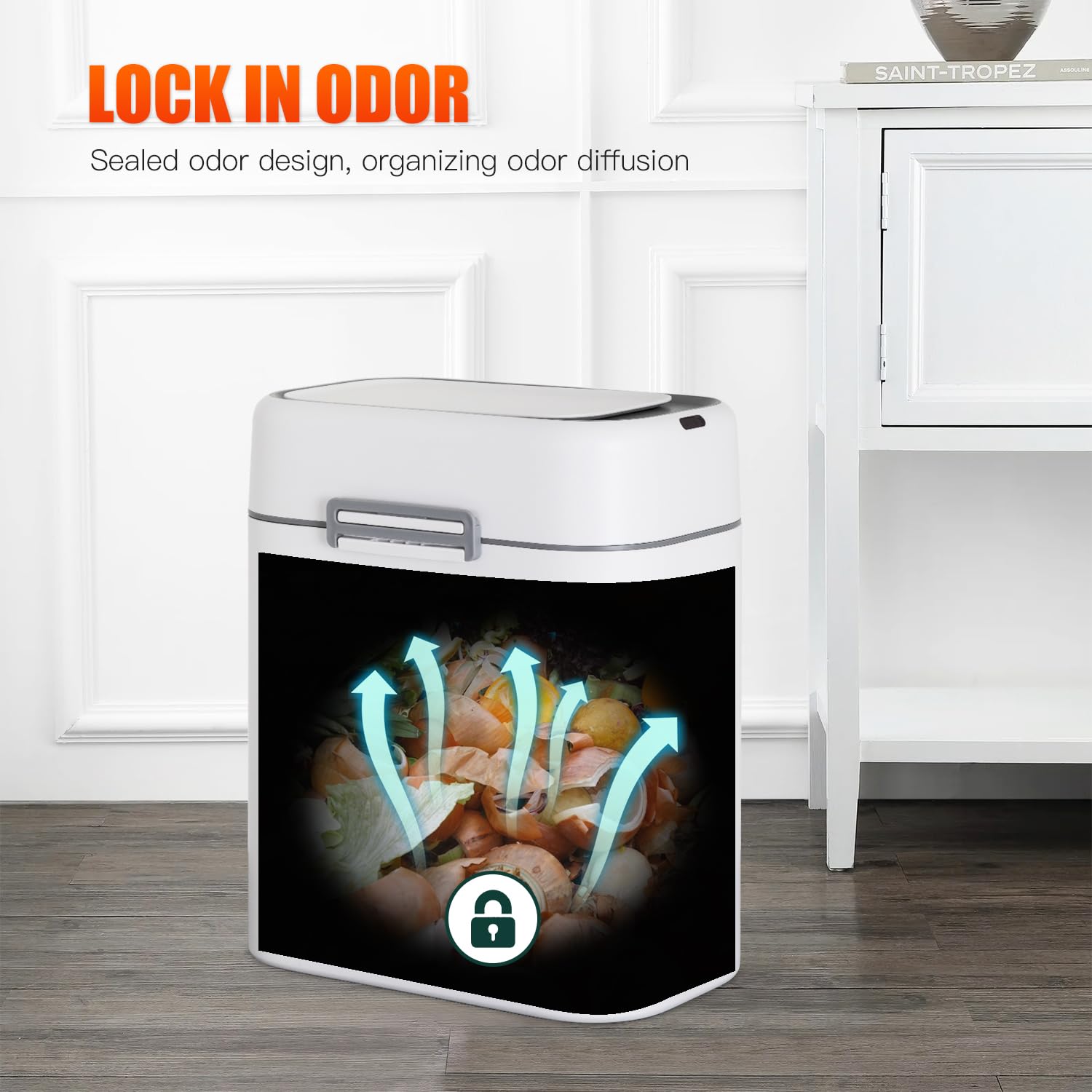 Dkelincs 2.2 Gallon Bathroom Small Trash Can with Lid, Touchless Automatic Garbage Can Smart Motion Sensor Kitchen Waste Bin, White (2 Pack)