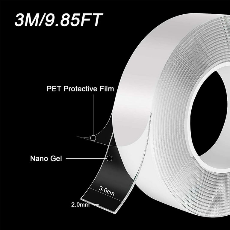 Strong Double Sided Tape Heavy Duty,Removable & Reusable Clear Mounting  Tape Adhesive Grip,Waterproof Two Sided Stick Tape Strips,Nano Magic Tape  Poster Carpet Tape for Walls Outdoor (9.85ft) 