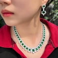 thumbnail image 3 of Silver Plated Green CZ Long Leaf Square Wedding Necklace Earrings Jewelry Set, 3 of 9