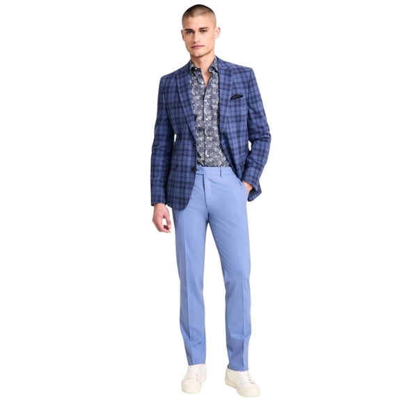 Bar Iii Mens Slim fit Sport Coat Blazer 44 R Multi Blue Plaid Stretch Linen