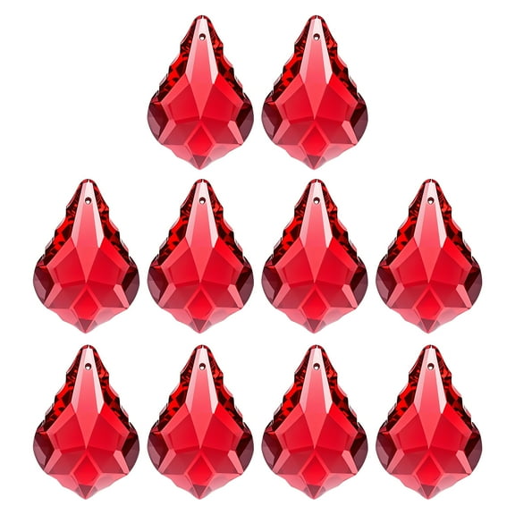 Uxcell K9 Crystal Pendants Teardrop Beads, 10 Pack 38mm Chandelier Prisms Parts Hanging Leaf Beads DIY Lamp for Arts Crafts Decoration, Red