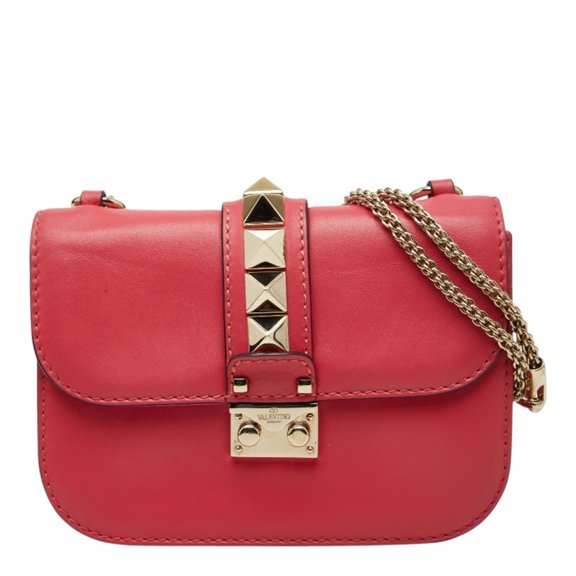 Pre-Owned Valentino Rockstud Chain Shoulder Bag, Pink Leather, Women's VALENTINO