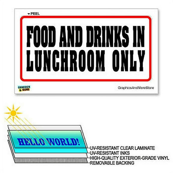 Food Drinks In Lunchroom Only - 12 in x 6 in - Laminated Sign Window Business Sticker
