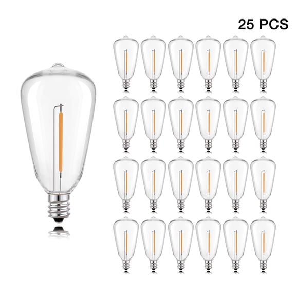 ST38 Dimmable LED Filament Bulb 1W E12 Base, 2200K Ultra Warm Yellow, Vintag Style, for Indoor Decorative Lighting or Bedside Lamp, 25Pack