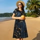 thumbnail image 4 of Easygdp Elegant Gold Scrollwork para Vestido Transpirable de Mujer, Vestido Suelto de Manga Corta con Pliegues y Bolsillos para el Verano, 4 of 6