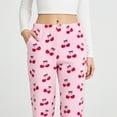 thumbnail image 2 of PatPat Women Plush Pajamas Pants Flannel Pj Bottom Fleece Toasty Warm Casual Cozy Long Sleep Lounge Pants with Pockets Cherry Print, Pink, M, 2 of 10