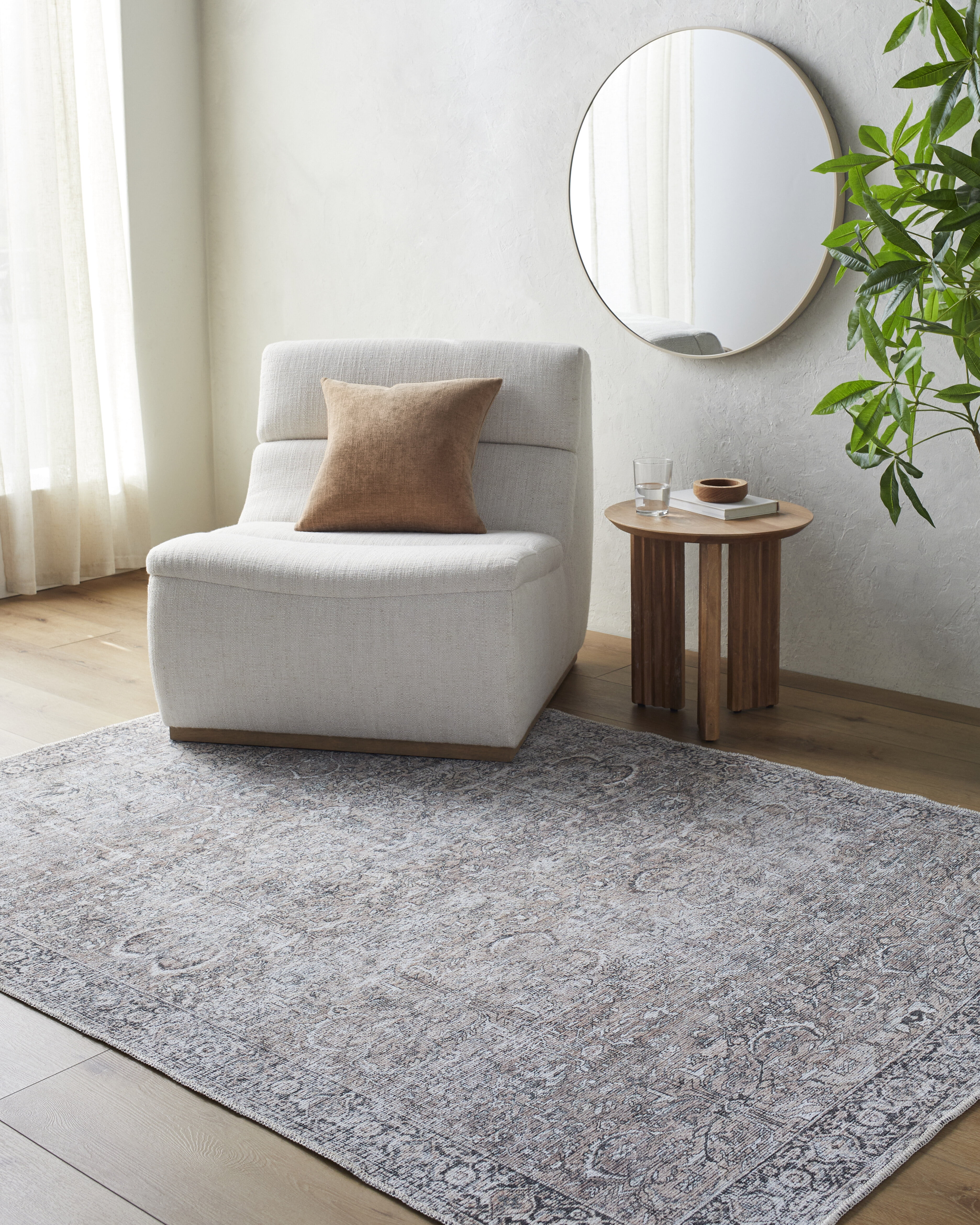 Better Homes & Gardens Persian Blooms Washable Non-Skid Indoor Area Rug, Brown, 5'3" x 7'