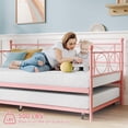 thumbnail image 3 of Metal Daybed with Pull Out Trundle, Twin Size Sofa Bed with Headboard, Sturdy Steel Frame for Guest Room or Small Spaces, 3 of 8