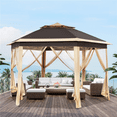 thumbnail image 2 of Alden Design Hexagonal Pop up Gazebo with Metal Frame and Mesh Netting, Khaki/Brown, 2 of 11