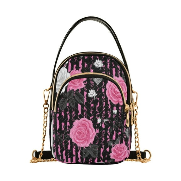 Cross Body Shoulder Handbags Bags Fashion Edgy Pink Rose Pattern