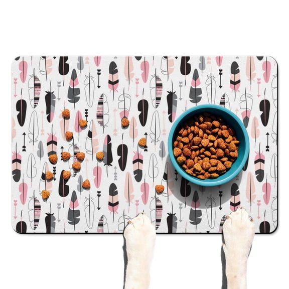 Boho Retro Floral Pet Feeding Mat-Absorbent Pet Placemat for Food and Water Bowl, with Waterproof Rubber Backing, Quick Dry Water Dispenser Mat for Dog and Cat (16"x24")