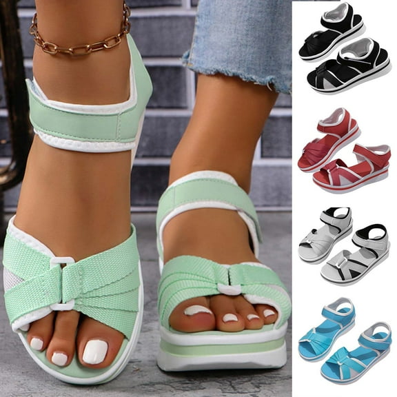 Sandals for Women 2025, Xunlbb Women's Summer Size Open-toe Jiggle Sandals With Wedge And Fish Mouth(Black,Size:36)