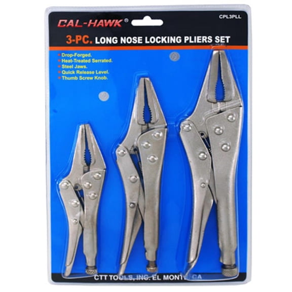 "Cal Hawk Tools 3-pc. Long Nose Locking Pliers Set"