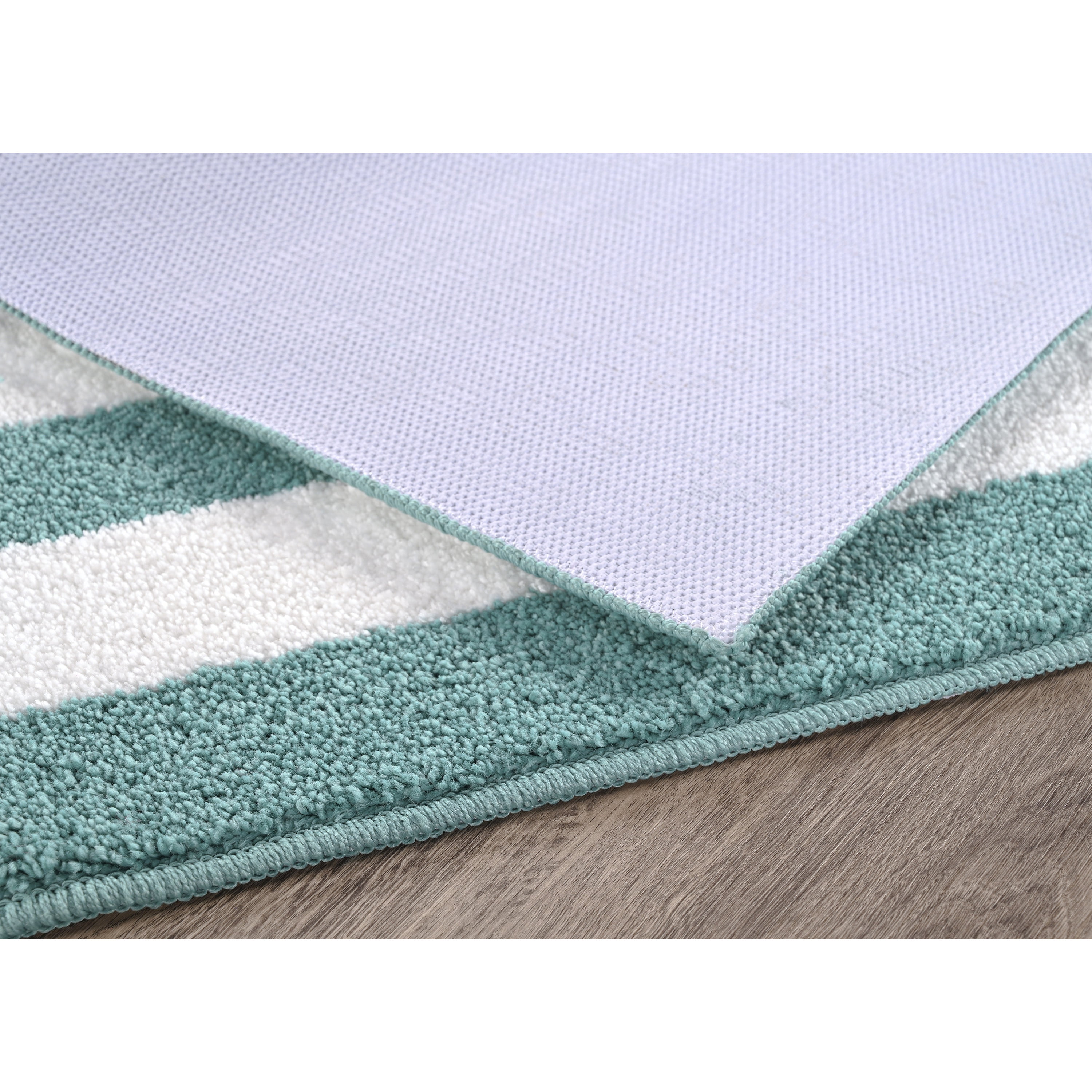 Garland Rug Beach Stripe Washable Bath Rug Set, 2 Piece Set (17"x24" Bath Rug, & 21"x34" Bath Rug) Sea Foam/White