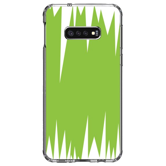 DistinctInk Clear Shockproof Hybrid Case for Samsung Galaxy S10e (5.8" Screen) - TPU Bumper, Acrylic Back, Tempered Glass Screen Protector - Lime Green White Spikes